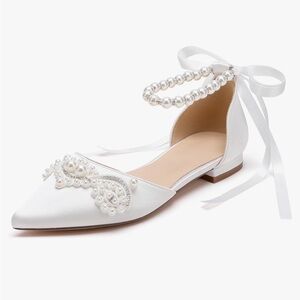 Elegant White Pearl-Embellished Flats